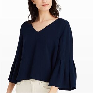 Club Monaco • Navy Blue Pleated Bell Sleeve Top Blouse